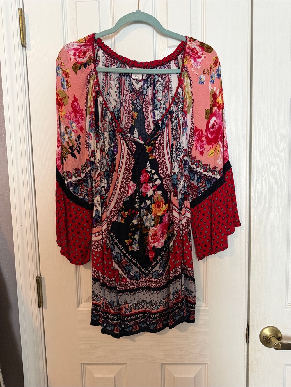 Bila Multicolor Floral Boho Tunic — Pink, Red, Navy